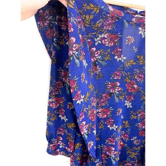 Free People Dock Street Top Blue Floral Ruffle Long Sleeve Size M - Picture 7 of 12